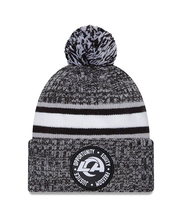     j[G Y Xq ANZT[ Men's Heather Black Los Angeles Rams 2023 Inspire Change Cuffed Knit Hat with Pom Heather Black