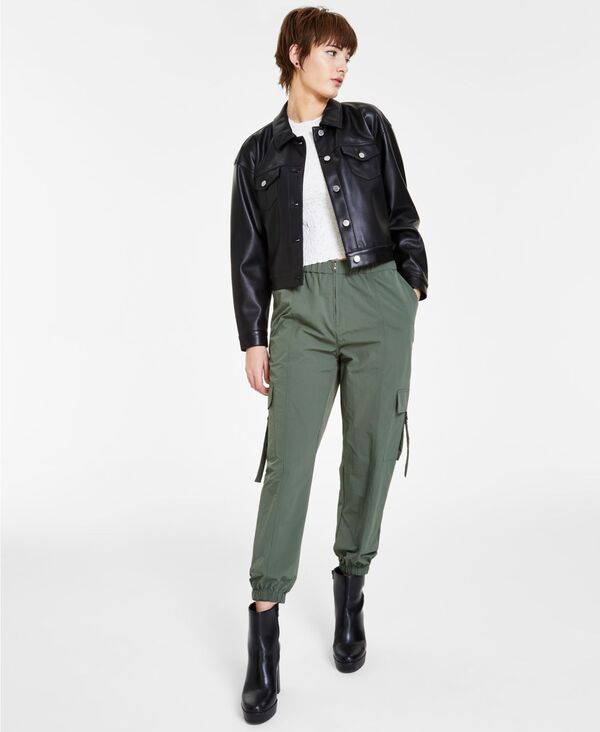 【送料無料】 バースリー レディース ジャケット・ブルゾン アウター Women's Faux-Leather Cropped Jacket Created for Macy's Deep Black