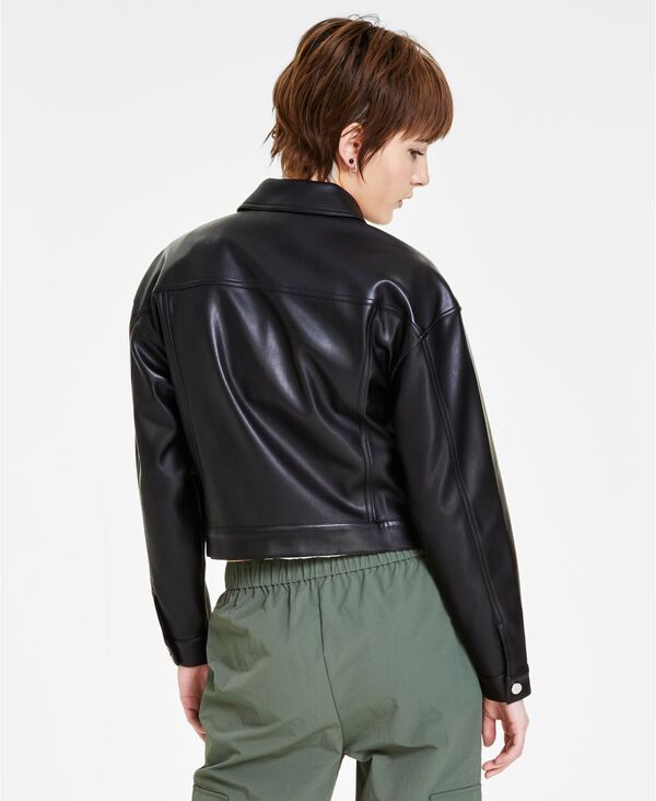 【送料無料】 バースリー レディース ジャケット・ブルゾン アウター Women's Faux-Leather Cropped Jacket Created for Macy's Deep Black 2