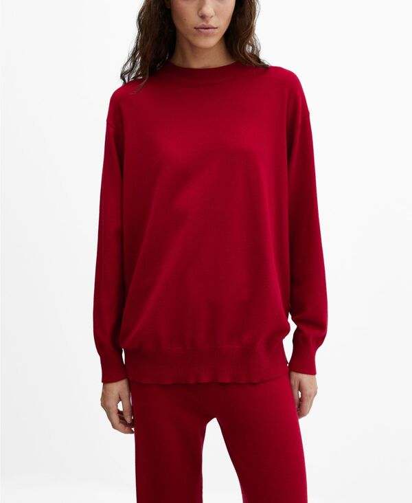 マンゴ 【送料無料】 マンゴ レディース ニット・セーター アウター Women's Round-Neck Knitted Sweater Red