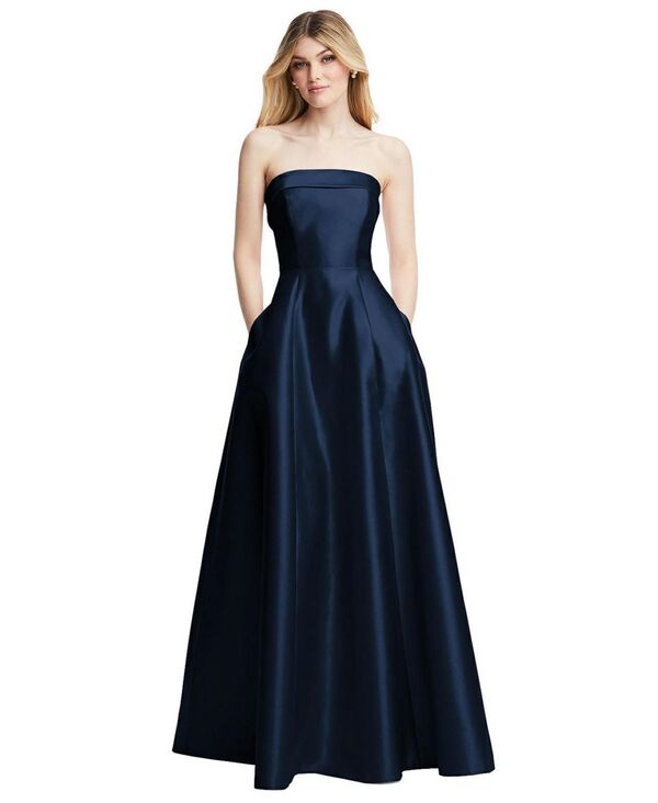 【送料無料】 アルフレッド レディース ワンピース トップス Strapless Bias Cuff Bodice Satin Gown with Pockets Midnight navy