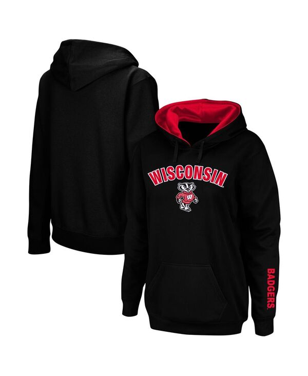 ̵  ǥ ѡå աǥ  Women's Black Wisconsin Badgers Arch and Logo 1 Pullover Hoodie Black