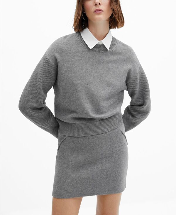 マンゴ 【送料無料】 マンゴ レディース ニット・セーター アウター Women's Round-Neck Knitted Sweater Gray