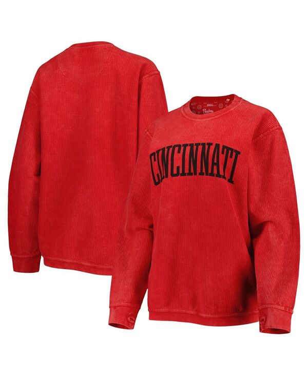 ̵ ץ쥹ܥå ǥ ѡå  Women's Red Cincinnati Bearcats Comfy Cord Vintage-Like Wash Basic Arch Pullover Sweatshirt Red