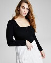 【送料無料】 アンドノウディス レディース シャツ トップス Women 039 s Square-Neck Ribbed Sweater-Knit Long-Sleeve Bodysuit Created for Macy 039 s Black