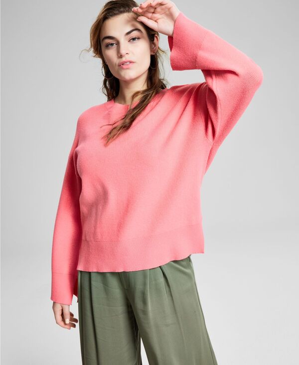 【送料無料】 アンドノウディス レディース ニット セーター アウター Women 039 s Striped Crewneck Split-Cuff Sweater Created for Macy 039 s Fresh Coral