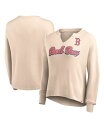 【送料無料】 ファナティクス レディース Tシャツ トップス Women 039 s Branded Cream Distressed Boston Red Sox Go For It Waffle Knit Long Sleeve Notch Neck T-shirt Cream