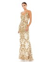  マックダガル レディース ワンピース トップス Women's Sequined Sleeveless Plunge Neck Trumpet Gown Nude/gold