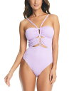 yz o[X[ fB[X ㉺Zbg  Women's Pucker Up Textured Keyhole-Cutout Swimsuit Lavender Haze