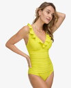 【送料無料】 ダナ キャラン ニューヨーク レディース 上下セット 水着 Women's Ruffle Neck One-Piece Swimsuit Fluro Yellow