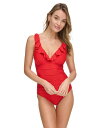 【送料無料】 ダナ キャラン ニューヨーク レディース 上下セット 水着 Women's Ruffle Neck One-Piece Swimsuit Real Red