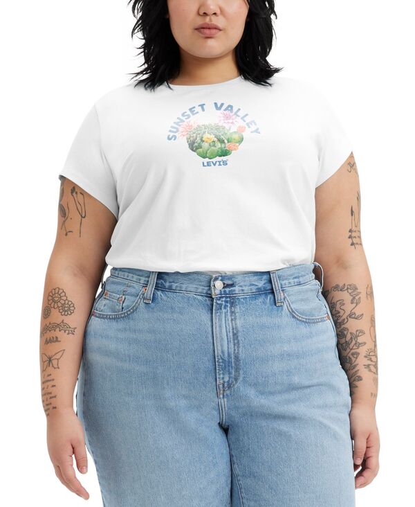 【送料無料】 リーバイス レディース シャツ トップス Plus Size Graphic Authentic Cotton Short-Sleeve T-Shirt Sunset Valley Cloud Dancer
