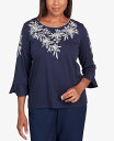 yz Atbh _i[ fB[X Vc gbvX Women's A Fresh Start Embroidered Flowers Flutter Sleeve Top Navy