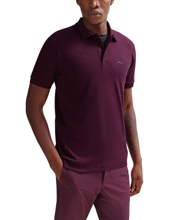 ヒューゴ・ボス ポロシャツ メンズ 【送料無料】 ヒューゴボス メンズ ポロシャツ トップス Men's Collar Graphics Slim-Fit Polo Shirt Merlot