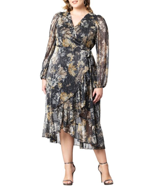 【送料無料】 キヨナ レディース ワンピース トップス Women's Plus Size Clara Sparkling Long Sleeve Wrap Dress Open Miscellaneous