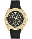 yz FT[` Y rv ANZT[ Men's Swiss Chronograph V-Greca Black Leather Strap Watch 46mm Ip Yellow Gold