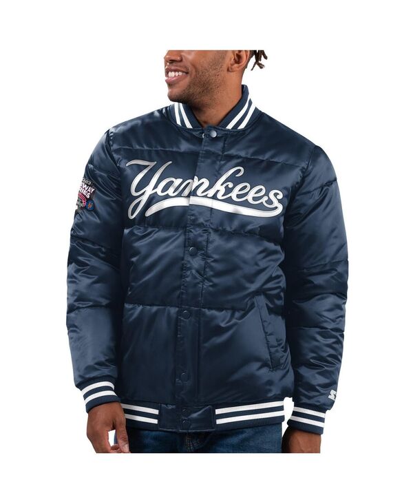 楽天ReVida 楽天市場店【送料無料】 スターター メンズ ジャケット・ブルゾン アウター Men's Navy New York Yankees Bronx Satin Full-Snap Bomber Jacket Navy