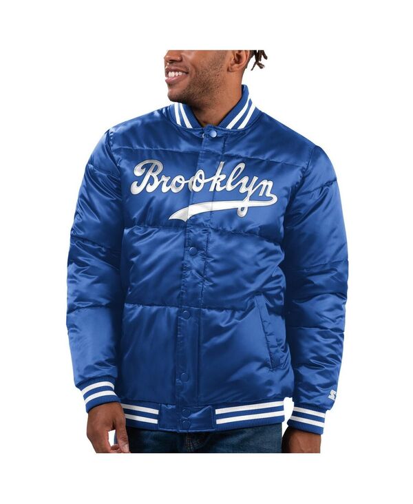 楽天ReVida 楽天市場店【送料無料】 スターター メンズ ジャケット・ブルゾン アウター Men's Royal Brooklyn Dodgers Cooperstown Collection Bronx Satin Full-Snap Varsity Bomber Jacket Royal