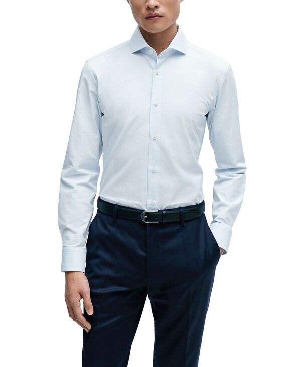  ヒューゴボス メンズ シャツ トップス Men's Easy-Iron Structured Slim-Fit Shirt Light, Pastel Blue