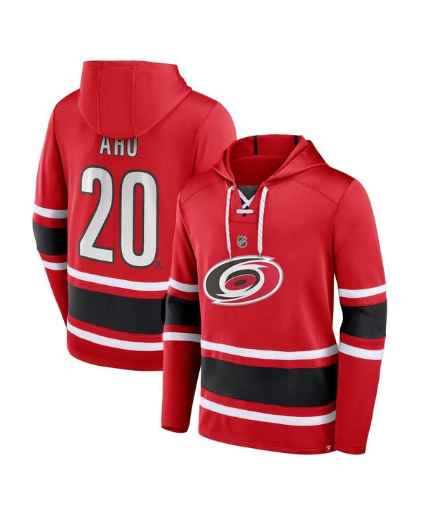 ̵ եʥƥ  ѡå  Men's Sebastian Aho Red Carolina Hurricanes Name and Number Lace-Up Pullover Hoodie Red