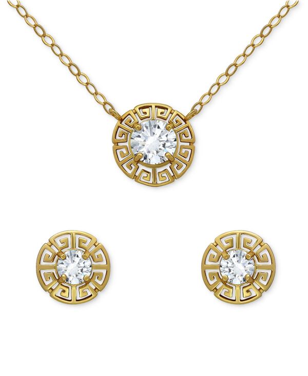 yz W[j xj[j fB[X lbNXE`[J[Ey_ggbv ANZT[ 2-Pc. Set Cubic Zirconia Greek Key Pendant Necklace & Matching Stud Earrings in 18k Gold-Plated Sterling Silver Gold