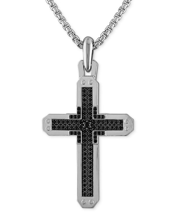 【送料無料】 ブロバ レディース 腕時計 アクセサリー Sterling Silver Black Diamond Cross Pendant Necklace 24