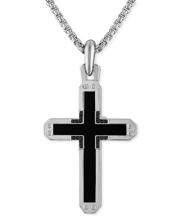 【送料無料】 ブロバ レディース 腕時計 アクセサリー Sterling Silver Black Onyx & Black Diamond Cross Pendant Necklace 24