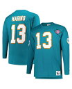 【送料無料】 ミッチェル&ネス メンズ Tシャツ トップス Men's Dan Marino Aqua Miami Dolphins Big and Tall Cut and Sew Player Name and Number Long Sleeve T-shirt Aqua