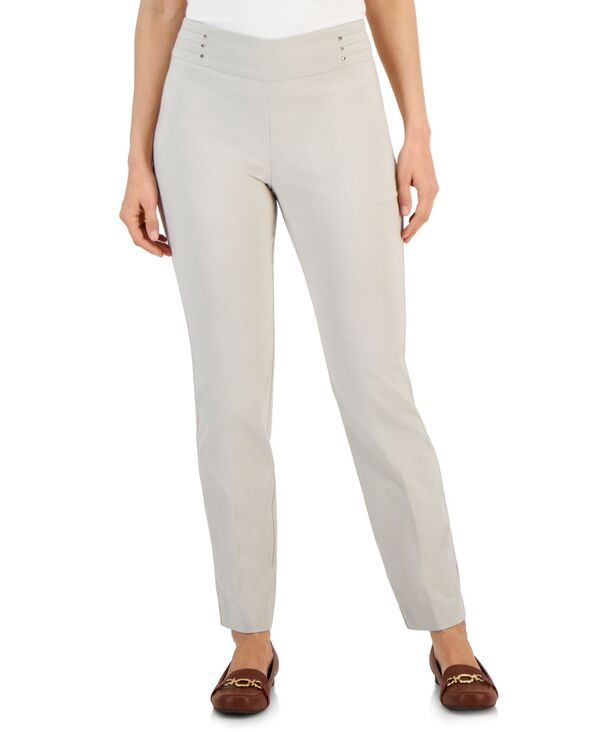 【送料無料】 ジェイエムコレクション レディース カジュアルパンツ ボトムス Petite Studded-Rivet Straight-Leg Pants Stonewall