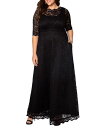  キヨナ レディース ワンピース トップス Women'sPlus Size Leona Lace Long Formal Gown Onyx