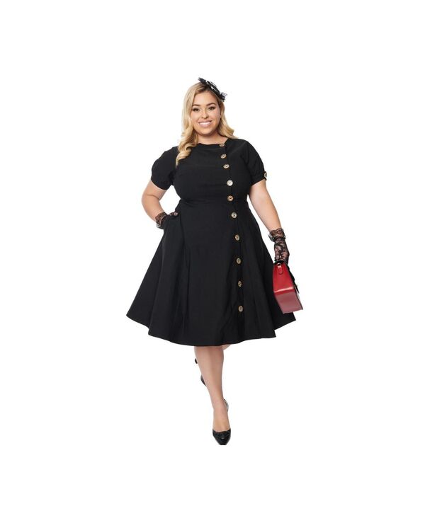 【送料無料】 ユニークビンテージ レディース ワンピース トップス Button Swing Dress Black