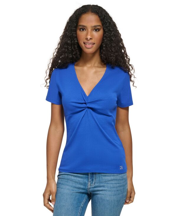 yz JoNC fB[X Vc gbvX Women's Twist Front V-Neck T-Shirt Klein Blue