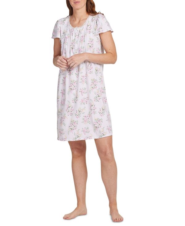  ミス エレーン レディース ナイトウェア アンダーウェア Women's Short-Sleeve Floral Nightgown Pink/yellow Rose Floral