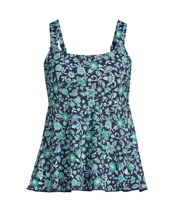  ランズエンド レディース トップのみ 水着 Women's Flutter Scoop Neck Tankini Top Comfort Adjustable Straps Navy/turquoise ornate floral