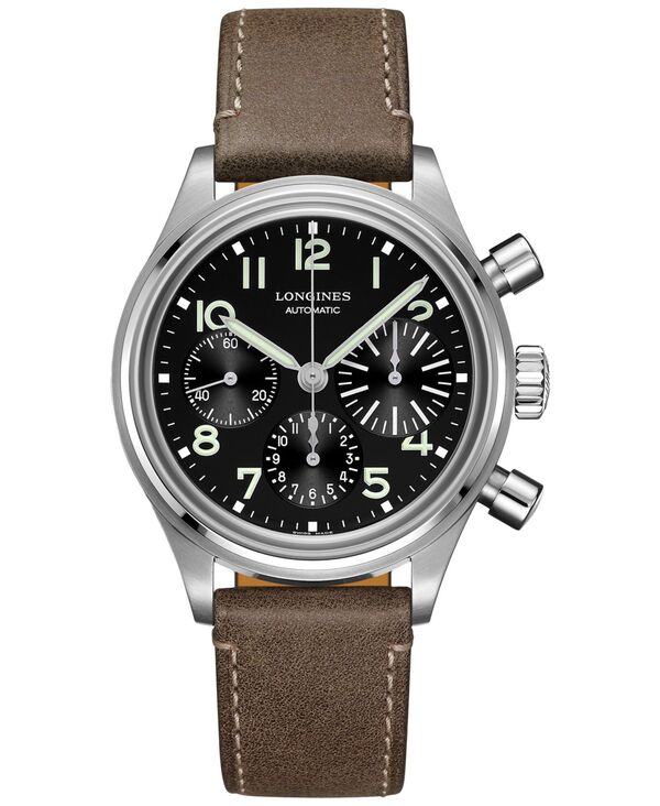  ロンジン メンズ 腕時計 アクセサリー Men's Swiss Automatic Chronograph Avigation BigEye Brown Leather Strap Watch 41mm No Color