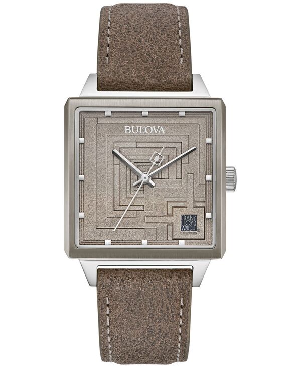 ロイド 腕時計（メンズ） 【送料無料】 ブロバ メンズ 腕時計 アクセサリー Men's Ennis House Frank Lloyd Wright Taupe Leather Strap Watch 34mm Taupe