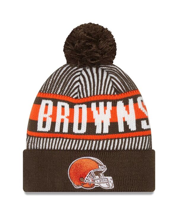 【送料無料】 ニューエラ メンズ 帽子 アクセサリー Men's Brown Cleveland Browns Striped Cuffed Knit Hat with Pom Brown