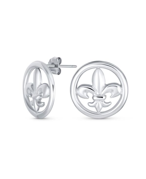 yz uO Y sAXECO ANZT[ Ancient Symbol Lily Flower Circle Disc Fleur De Lis Stud Earrings For Women Men Teens Lightweight .925 Sterling Silver Grey