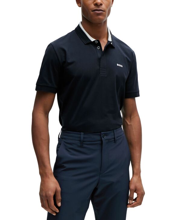 ヒューゴ・ボス ポロシャツ メンズ 【送料無料】 ヒューゴボス メンズ ポロシャツ トップス Men's 3D-Stripe Collar Regular-Fit Polo Shirt Dark Blue