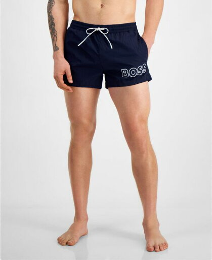 【送料無料】 ヒューゴボス メンズ ハーフパンツ・ショーツ 水着 Men's 3" Mooneye Outlined Logo Drawstring Swim Trunks Navy Blue 【送料無料】 ヒューゴボス メンズ ハーフパンツ・ショーツ 水着 Men's 3" Mooneye Outlined Logo Drawstring Swim Trunks Navy Blue