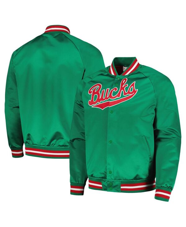 楽天ReVida 楽天市場店ミッチェル&ネス メンズ アウター ジャケット・ブルゾン ジャケット Mitchell & Ness Men's Green Milwaukee Bucks Hardwood Classics Throwback Wordmark Raglan Full-Snap Jacket Green グリーン