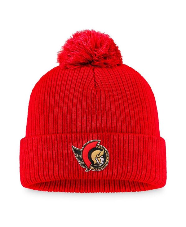 【送料無料】 ファナティクス メンズ 帽子 アクセサリー Men's Red Ottawa Senators Core Primary Logo Cuffed Knit Hat with Pom Red