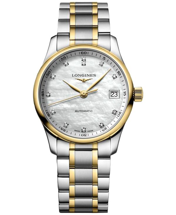 ロンジン 【送料無料】 ロンジン レディース 腕時計 アクセサリー Women's Swiss Automatic Master Diamond (1/20 ct. t.w.) 18k Gold & Stainless Steel Bracelet Watch 34mm Stainless Steel