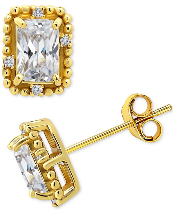 yz W[j xj[j fB[X sAXECO ANZT[ Cubic Zirconia Bead Frame Stud Earrings in 18k Gold-Plated Sterling Silver Gold