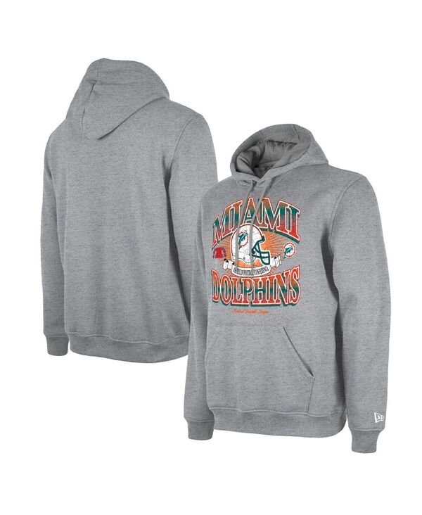 【送料無料】 ニューエラ メンズ パーカー・スウェット フーディー アウター Men's Heather Gray Distressed Miami Dolphins Retro Pullover Hoodie Heather Gray