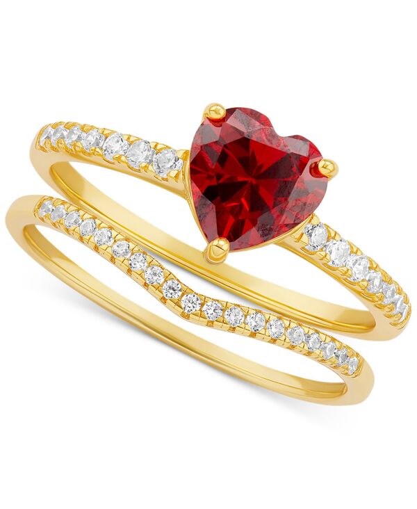 yz W[j xj[j fB[X O ANZT[ 2-Pc. Cubic Zirconia Heart Ring & Chevron Band in 18k Gold-Plated Sterling Silver Red