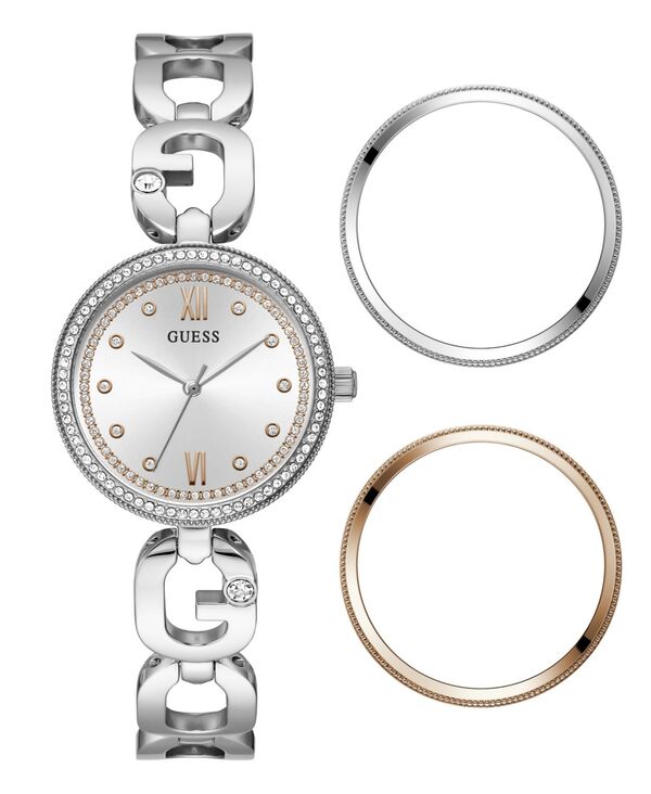 ̵  ǥ ӻ ꡼ Women's Analog Silver-Tone Steel Watch 30mm and 3 Dial Rings Set Silver-Tone