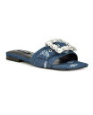 【送料無料】 ナインウェスト レディース サンダル シューズ Women's Matter Slip-On Embellished Flat Sandals Dark Blue Denim- Textile(4)