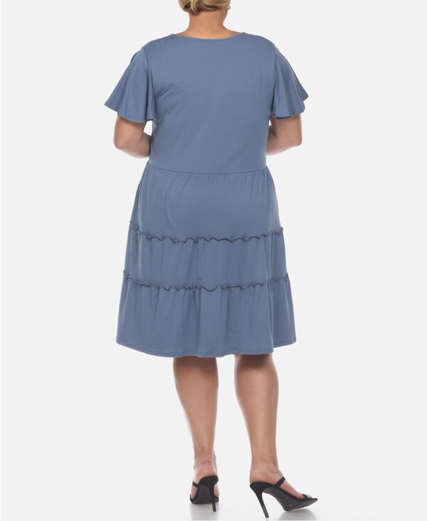 【送料無料】 ホワイトマーク レディース ワンピース トップス Plus Size Short Sleeve V-neck Tiered Dress Blue