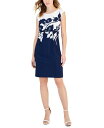 【送料無料】 コネクテッド レディース ワンピース トップス Petite Printed Cap-Sleeve Belted Sheath Dress Nav...